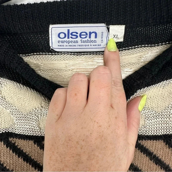 Olsen Vintage Women's Sweater Size XL Lambswool Angora 80s 90s Heart Striped - Picture 5 of 9